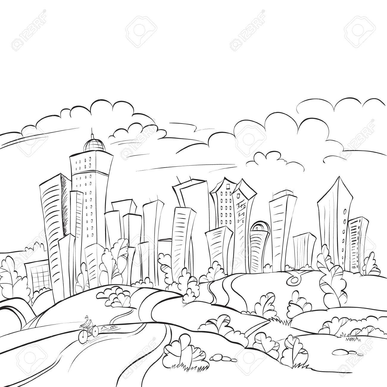1300x1300 Urban Landscape Of The City And The Forest, Nature, Vector Royalty
