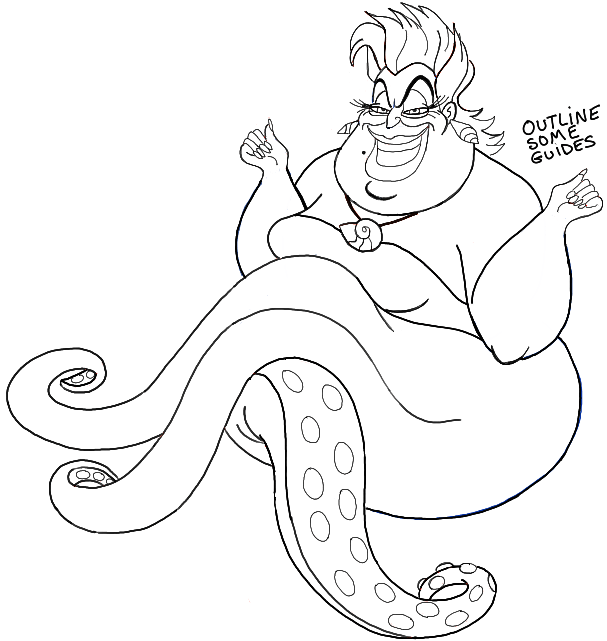 607x641 How Draw Ursula The Sea Witch From The Little Mermaid Step By Step