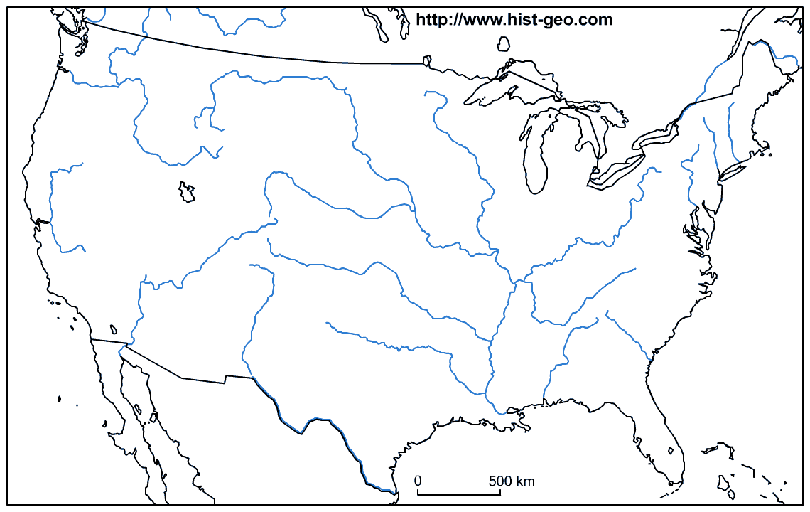 1140x720 Blank Map Of The Main Rivers Of The Usa