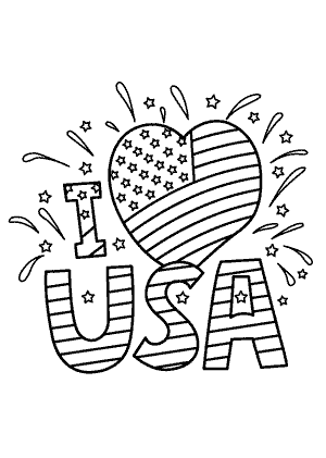 300x421 I Love Usa Coloring Pages, July 4 Independence Day Coloring Pages