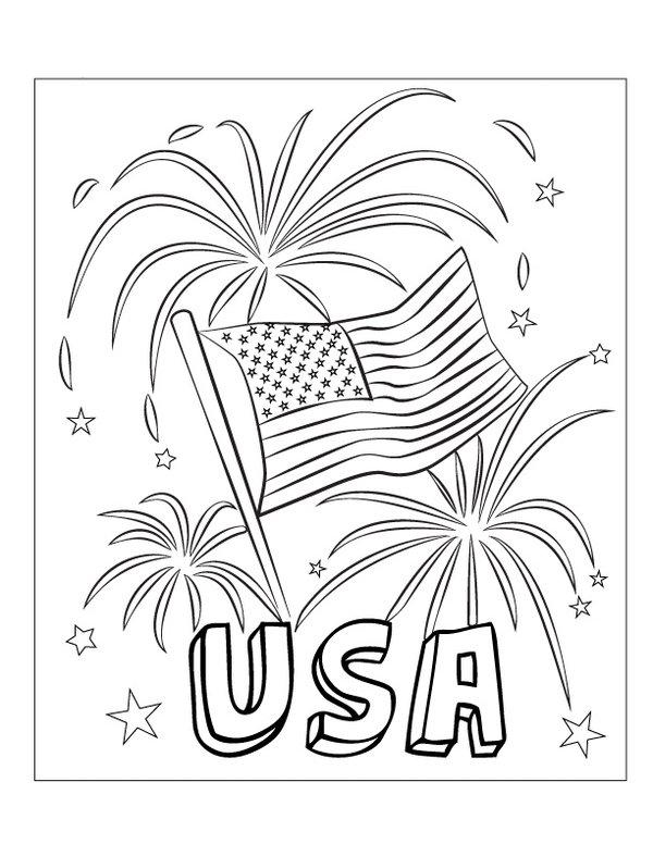 600x776 Patriotic Coloring Pages Usa Flag Fireworks