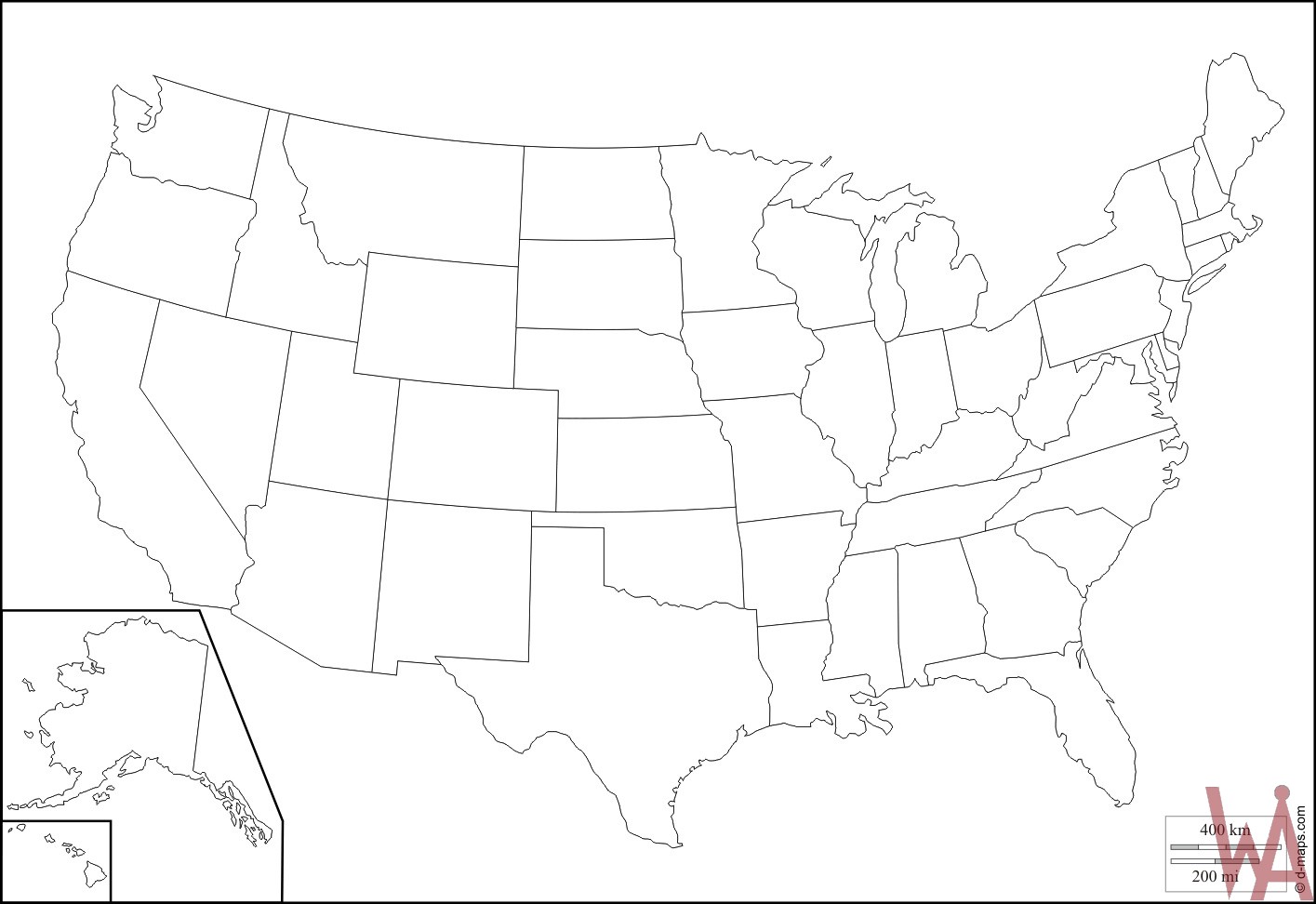 1415x972 Outline Maps Of The Usa Whatsanswer