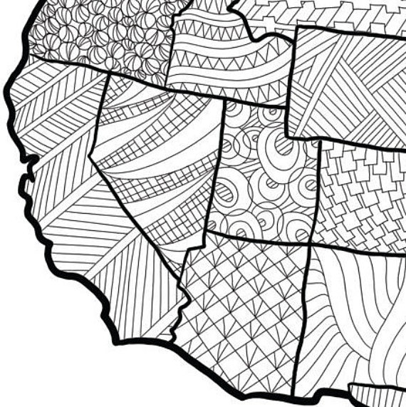 570x571 Usa Map Coloring Page Usa Map Wall Art Adult Coloring
