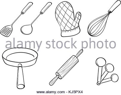 406x320 Drawing Soup Ladle Kitchen And Cooking Utensils Stock Vector Art