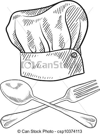 350x470 Chef Hat Sketch. Doodle Style Chef Hat With Fork And Spoon