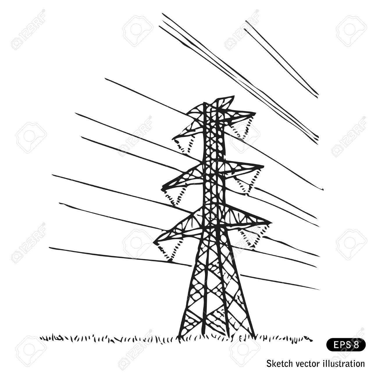 1300x1300 Power Lines. Hand Drawn Isolated On White Royalty Free Cliparts