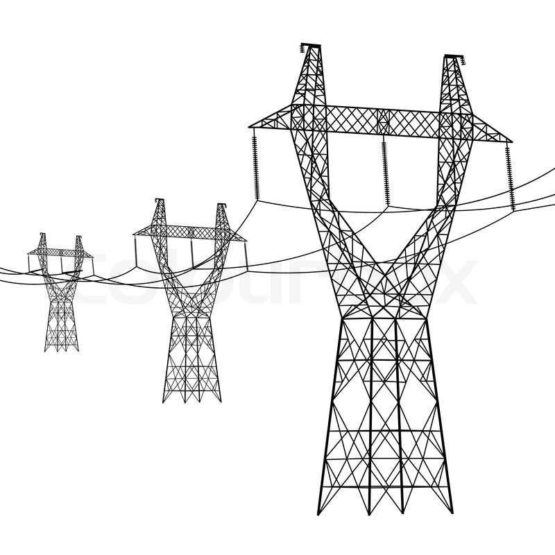 800x800 Silhouette Of High Voltage Power Lines Vectorillustration Stock