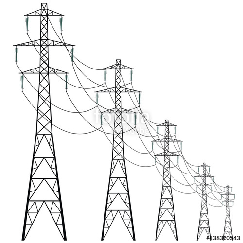 500x500 Vector High Voltage Pylons On White Background. Isolated Colonnade