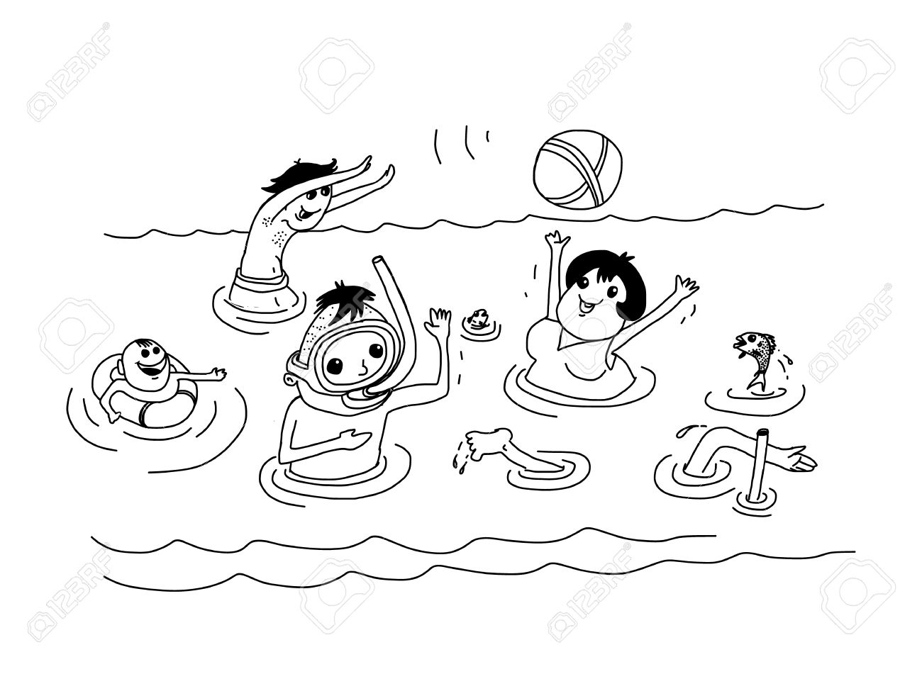 1300x975 Summer Vacation Holiday Family In Sea Vector Doodle Style Hand