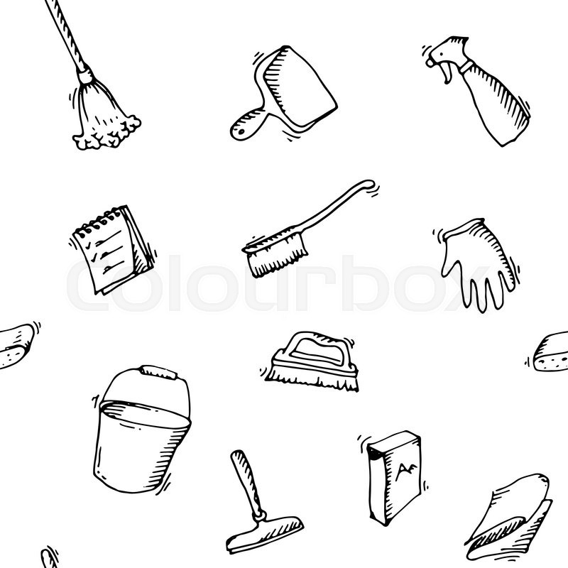 800x800 Seamless Doodle Pattern Of House Cleaning Icons. Clean Symbols