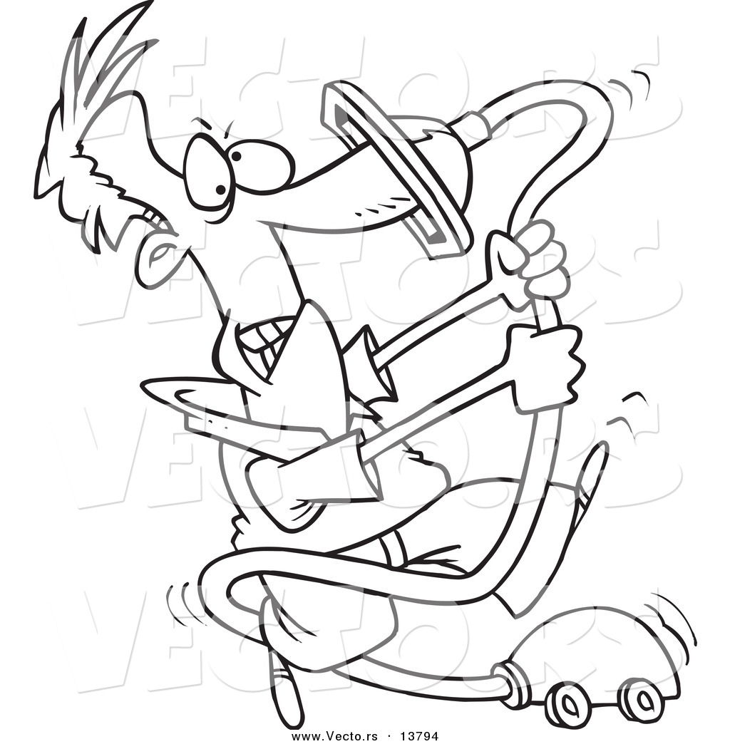 1024x1044 Vector Of A Cartoon Man With His Nose Stuck In A Vacuum Cleaner