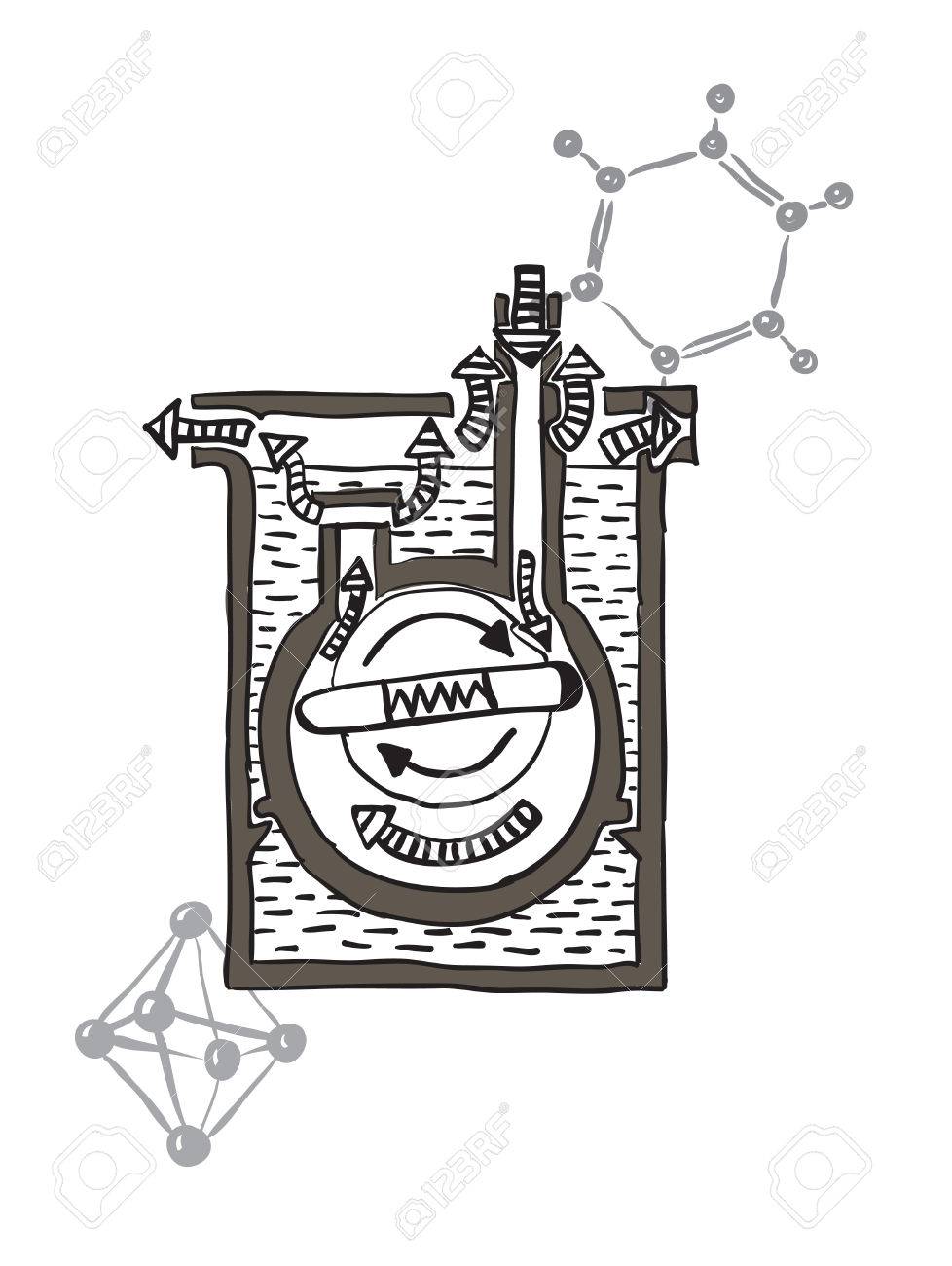 978x1300 Drawing Scheme Of Mercury Vacuum Pump Stock Photo, Picture