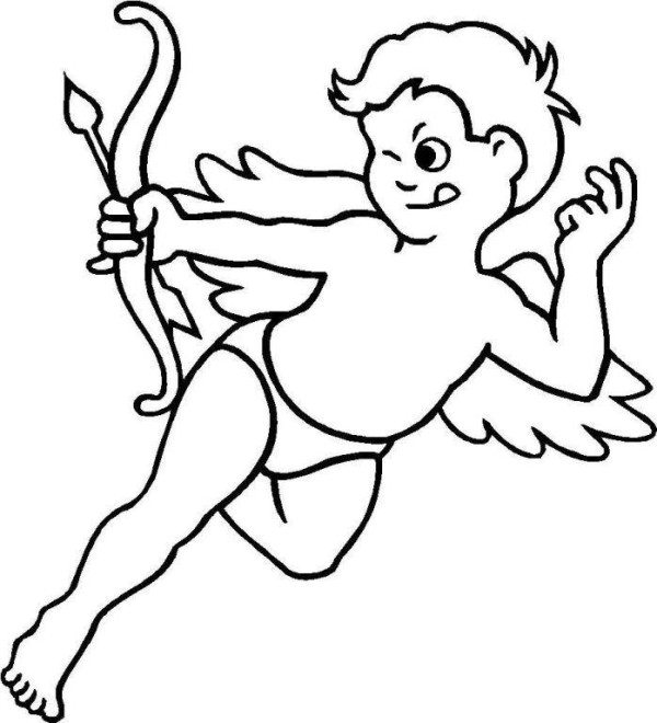 600x660 Cupid With Bow And Arrow Valentines Day Coloring Pages
