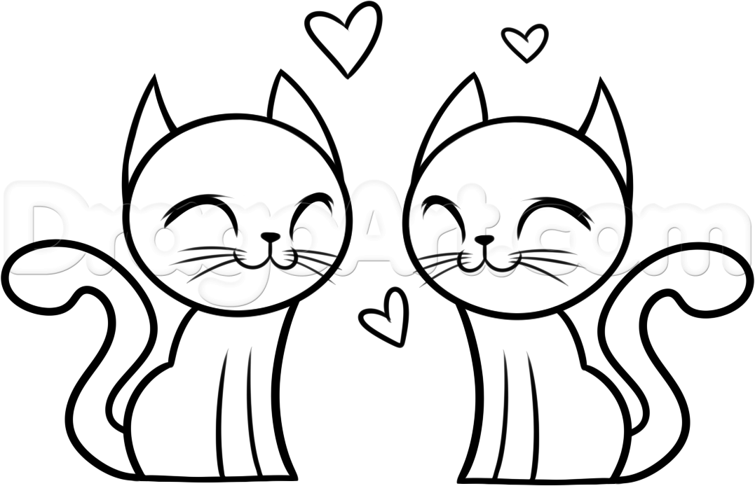 1077x694 How To Draw Valentine Cats, Step By Step, Valentines, Seasonal