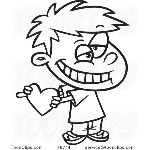 581x600 Cartoon Black And White Line Drawing Of A Boy Holding A Valentine