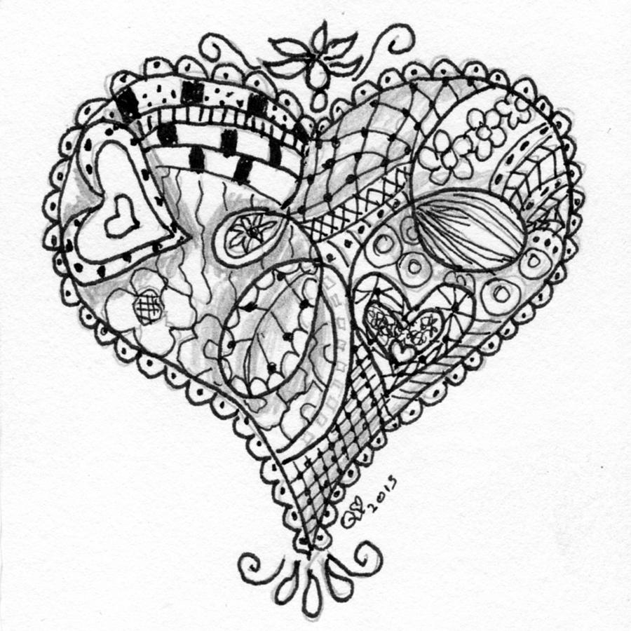 900x900 Tangle Heart 4 Drawing By Quwatha Valentine