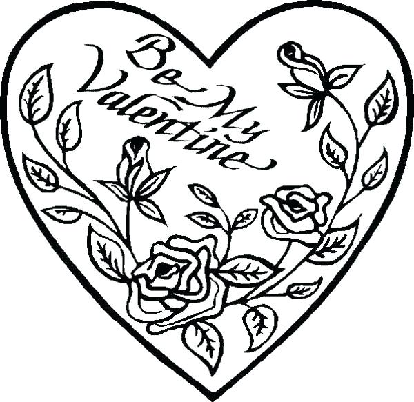 600x583 Heart And Roses Coloring Pages Be My Valentine Hearts Page