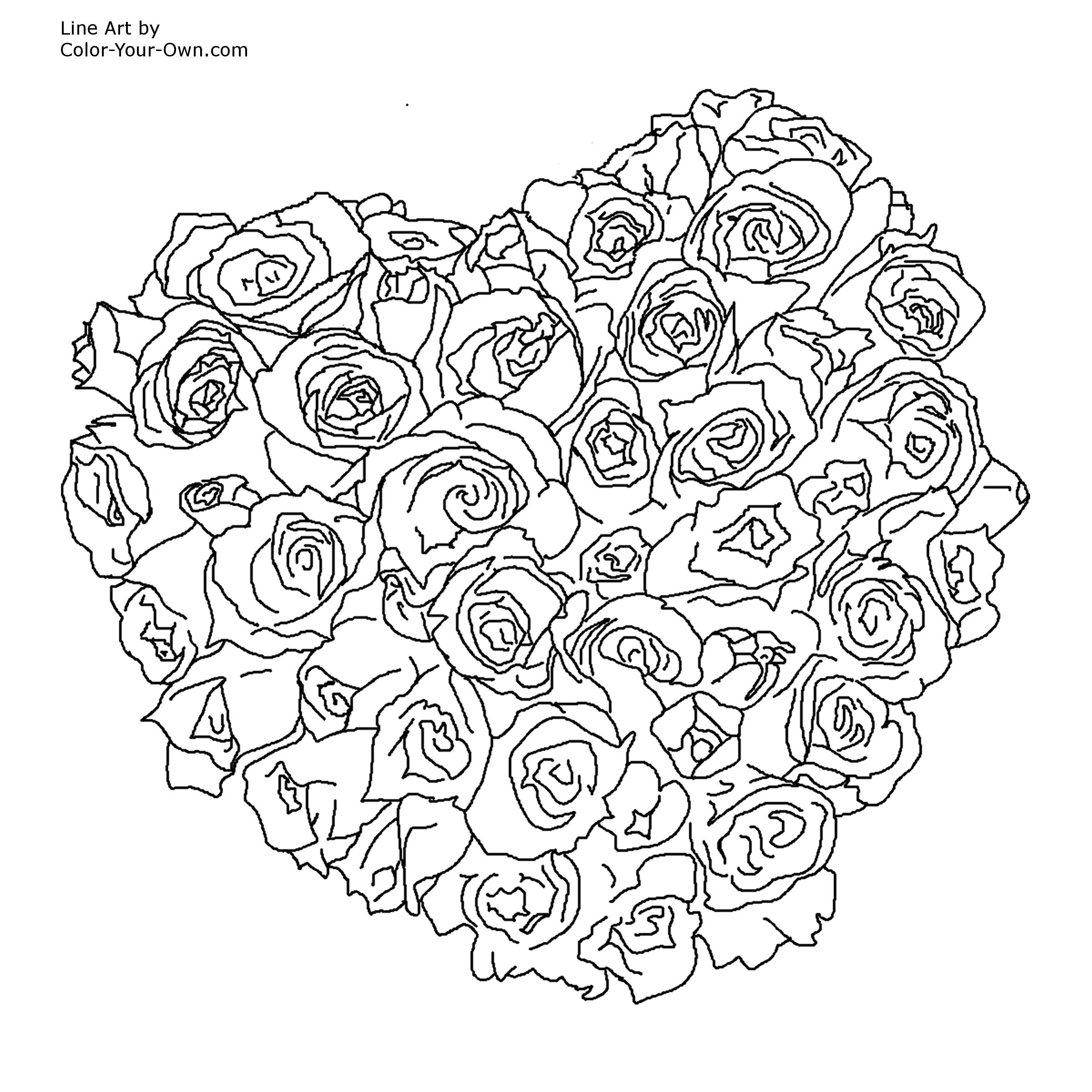2400x2400 Bouquet Of Flowers Coloring Page Drawing Hearts And Roses Coloring