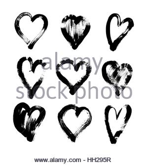 300x334 Brush Stroke Sketch Drawing Of Hearts Shape Set To Valentines Da