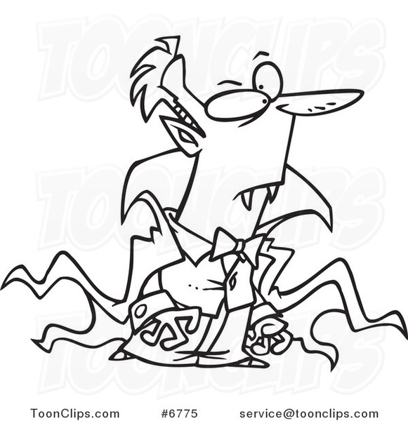 581x600 Cartoon Black And White Line Drawing Of A Vampire In A Long Cape