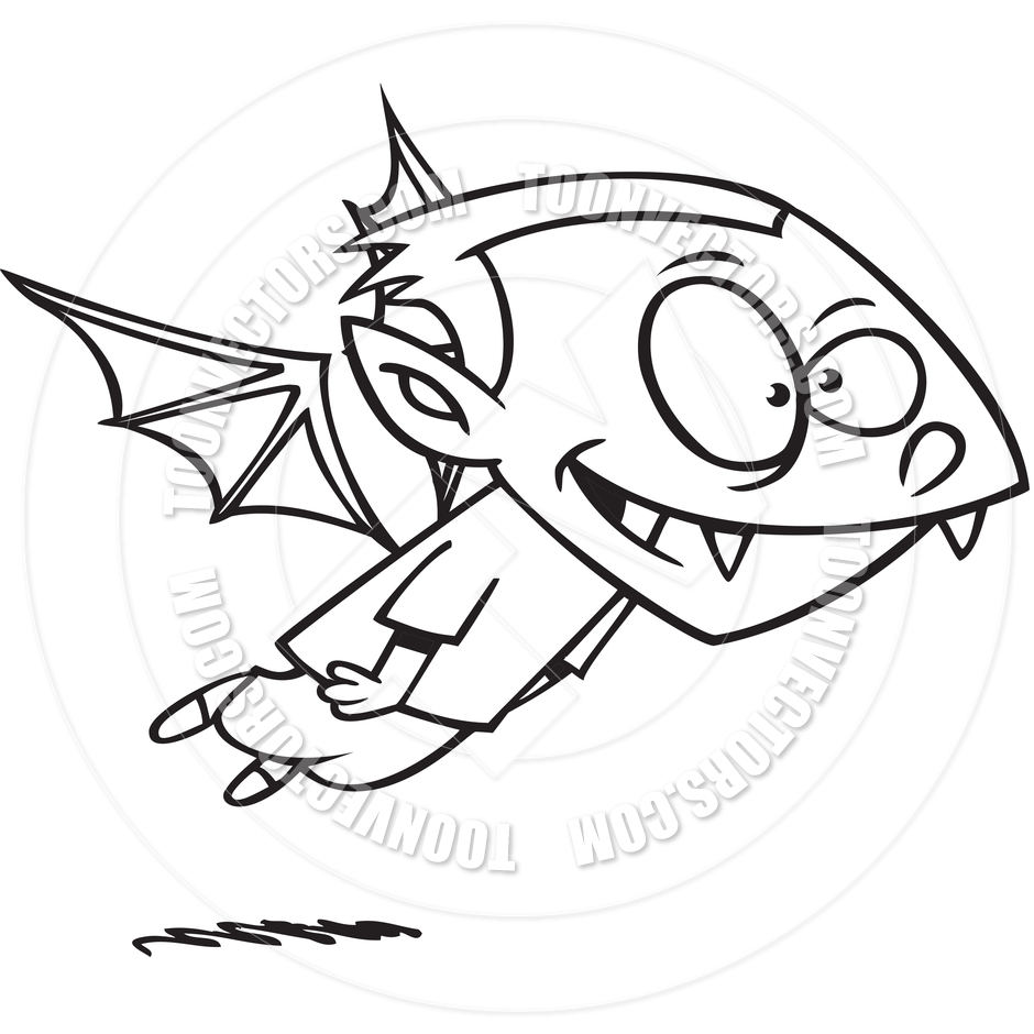 940x940 Cartoon Vampire Boy (Black And White Line Art) By Ron Leishman