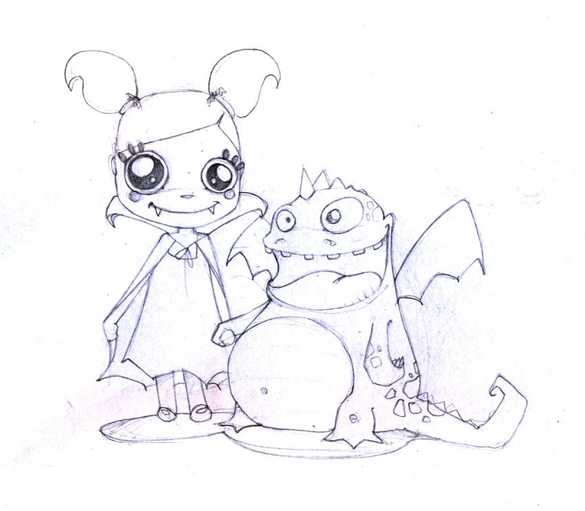 850x743 Halloween Dragon And Vampire Girl Coloring Page Monster 5