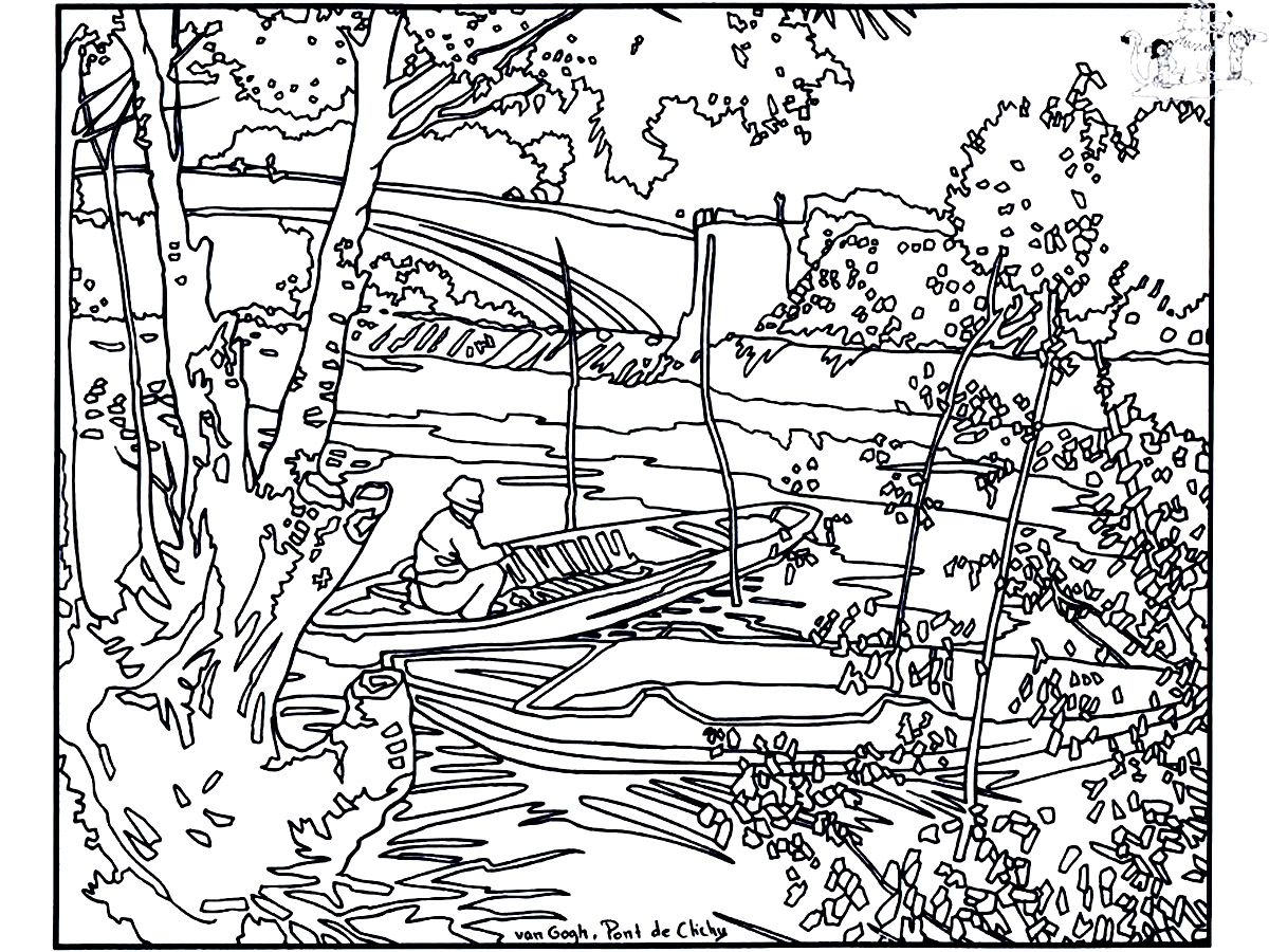 1200x900 Free Coloring Page Coloring Adult Van Gogh Pont De Clichy