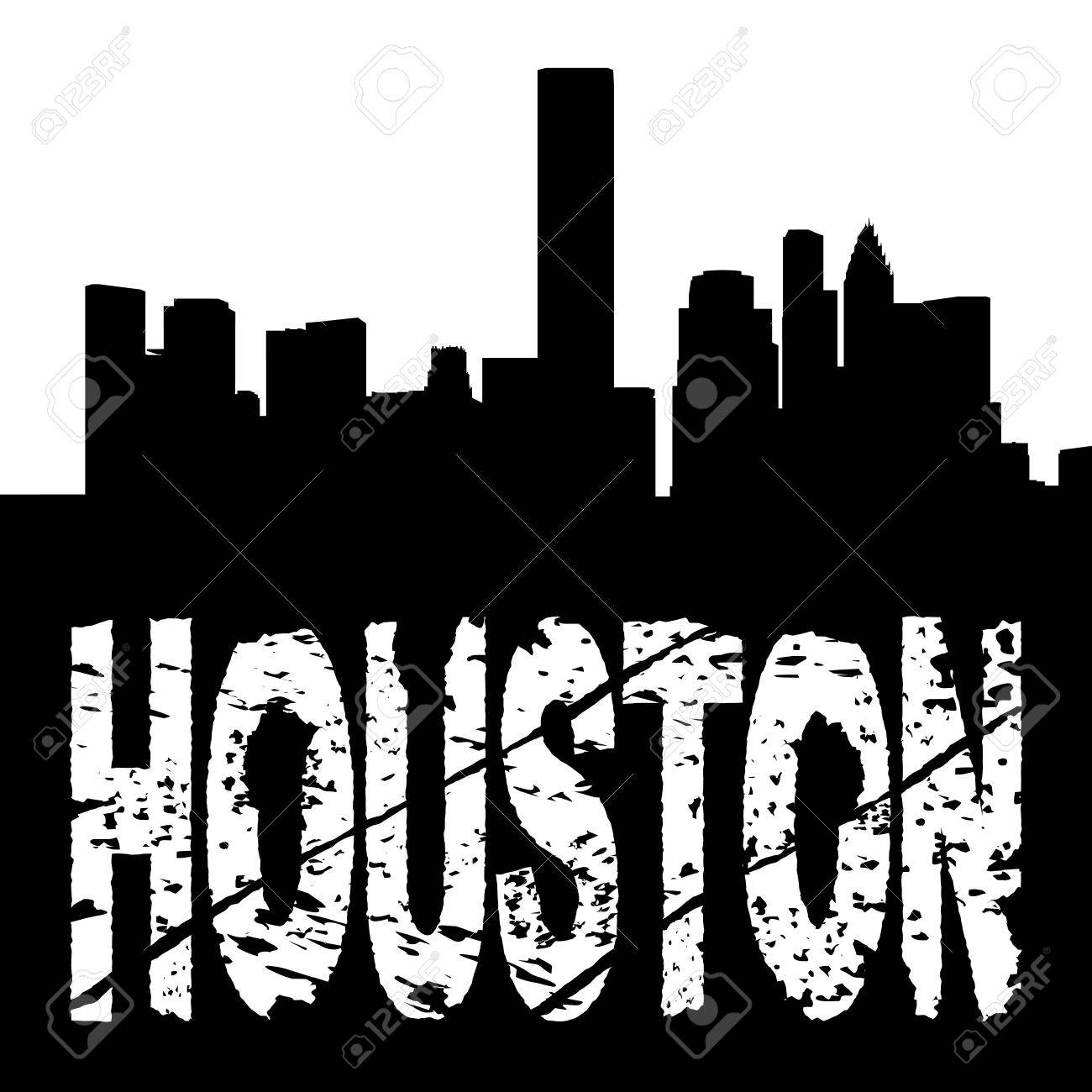 1300x1300 Houston Grunge Text With Skyline Illustration Stock Photo, Picture