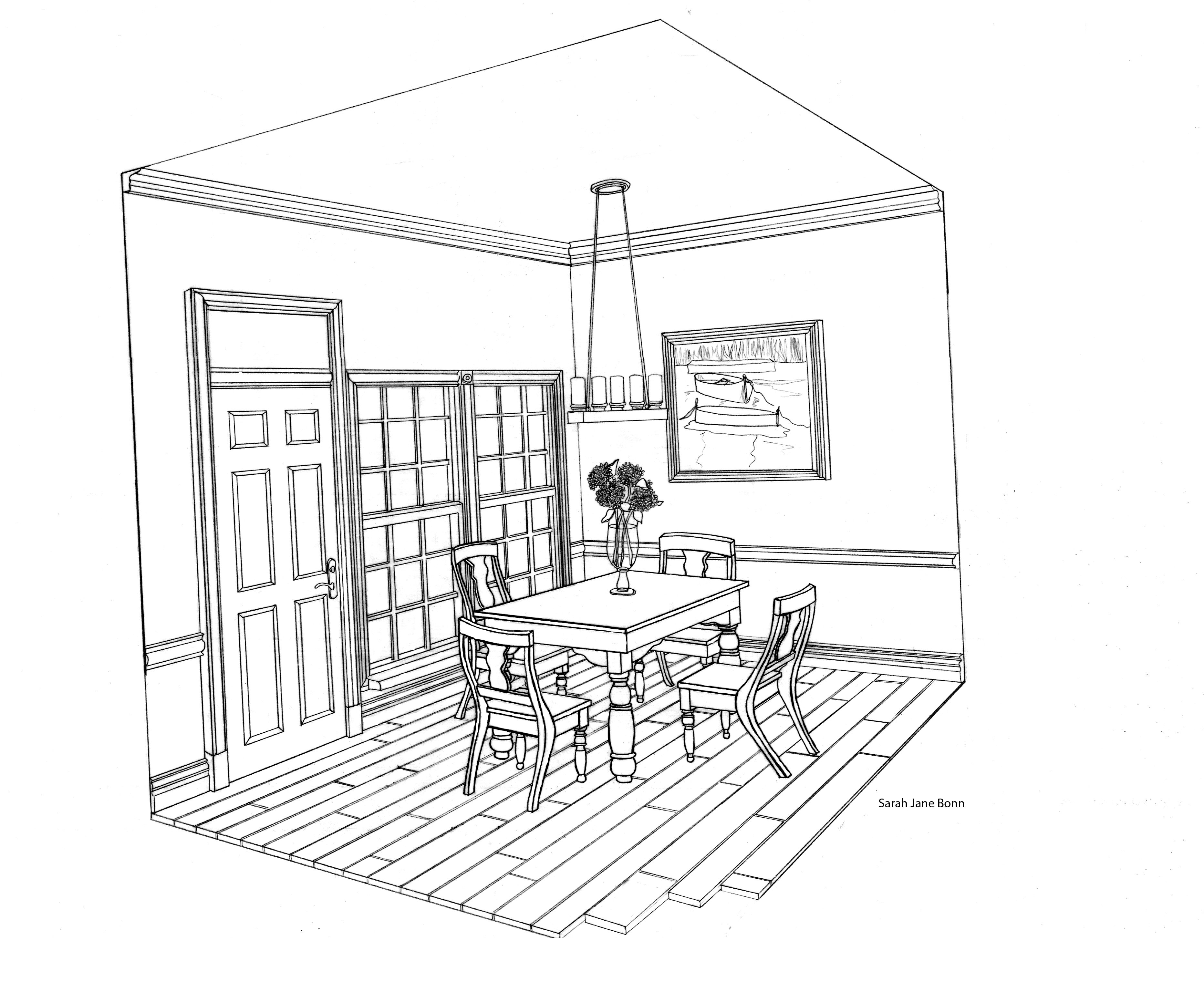 3728x3072 Two Point Perspective Drawing Room