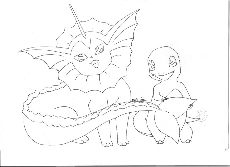 900x654 Vaporeon And Charmander By Mrsartist