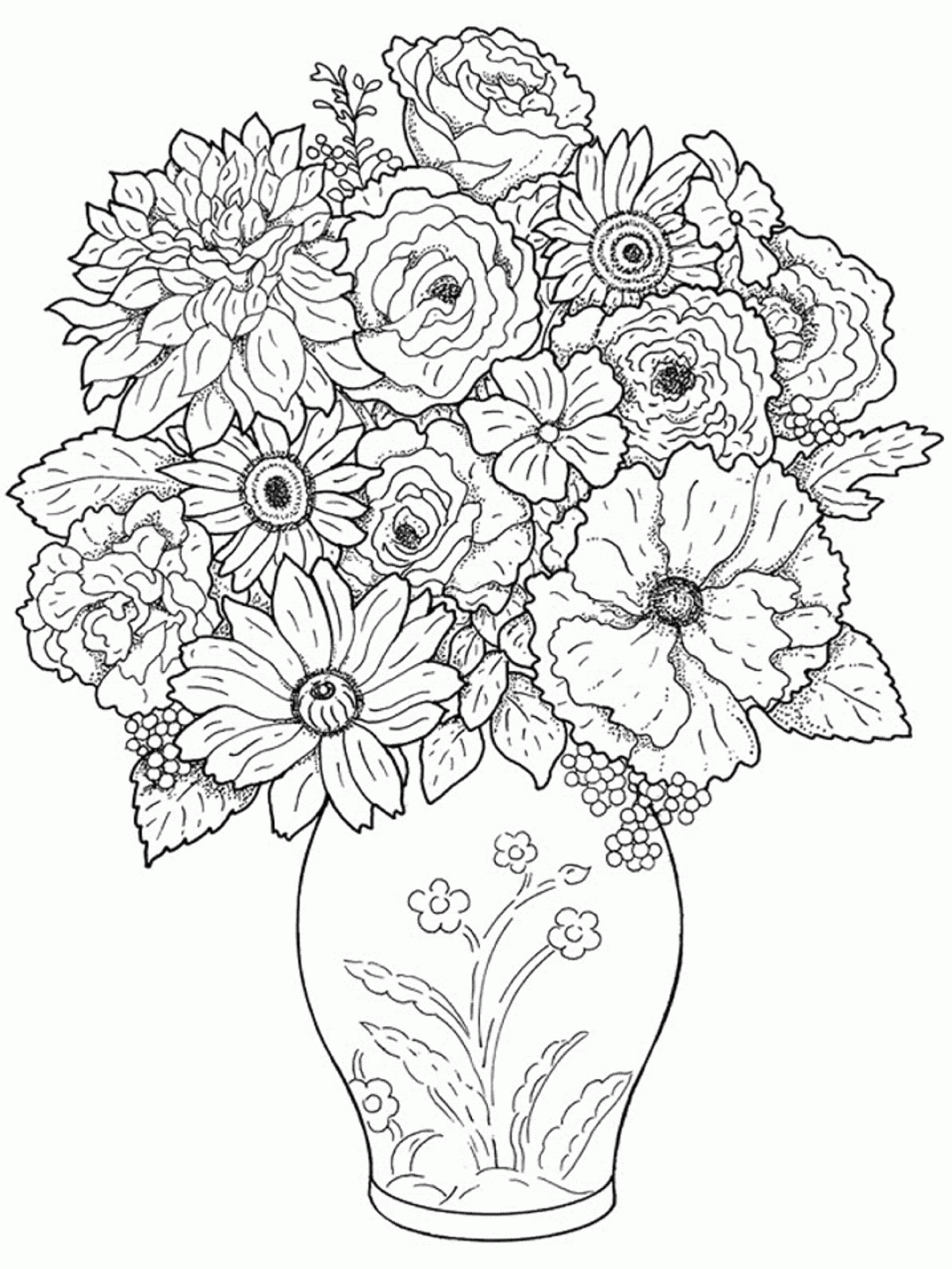 1200x1600 Drawn Rose Vase Drawing