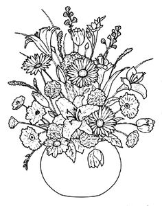 236x300 Vase Of Flowers Embroidery Outline Design