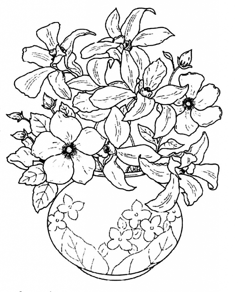 834x1024 Drawing Of A Beautiful Flower Woth Vase Beautiful Flower Vase