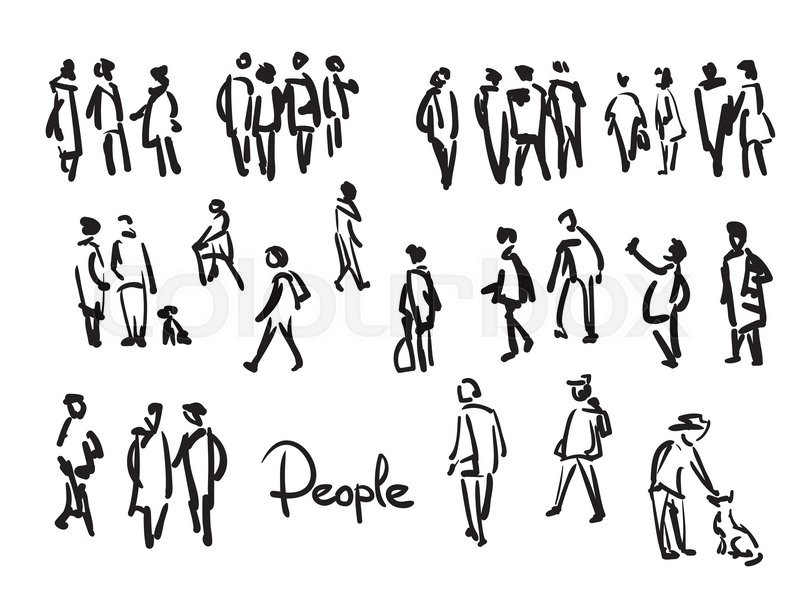 800x599 Casual People Sketch. Outline Hand Drawing Illustration Stock