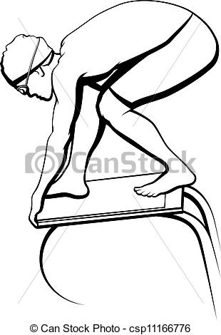 310x470 Boy On Starting Block In Swimming. Vector Illustration