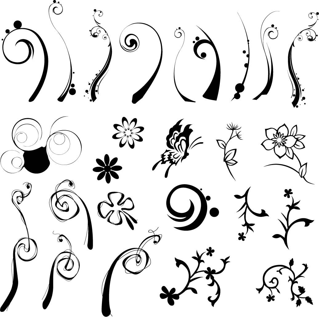 1036x1032 Floral Flowers Vector Vintage Ornamental Design Elements Digital