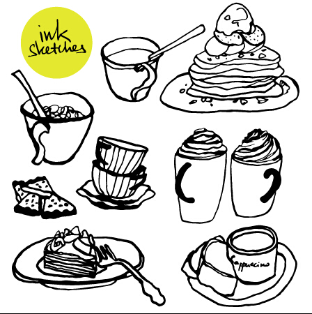 448x450 Hand Drawn Coffee And Cake Vector Graphics