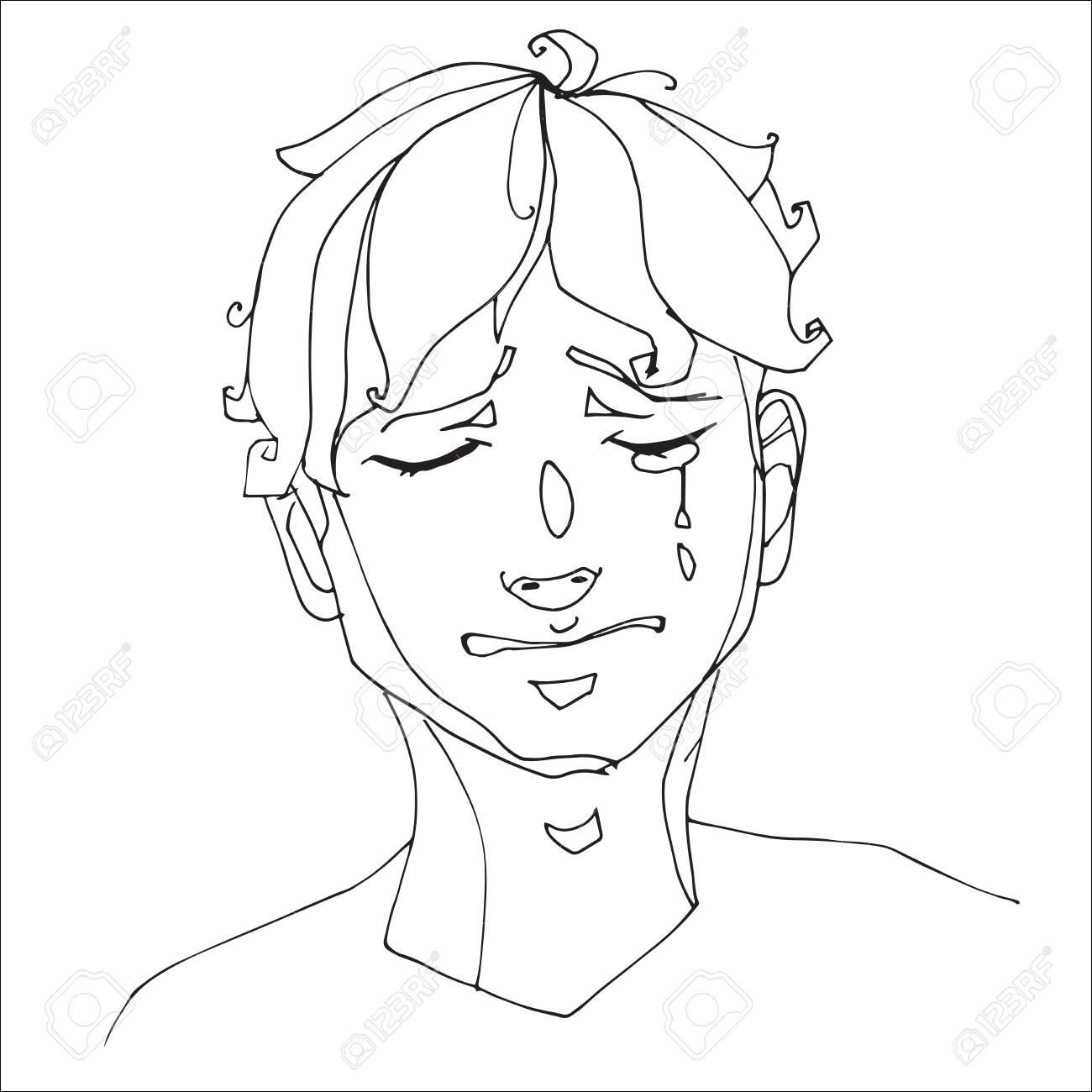 1300x1300 The Boy Crying Heavily, Human Emotions. Sketch Hand Drawing