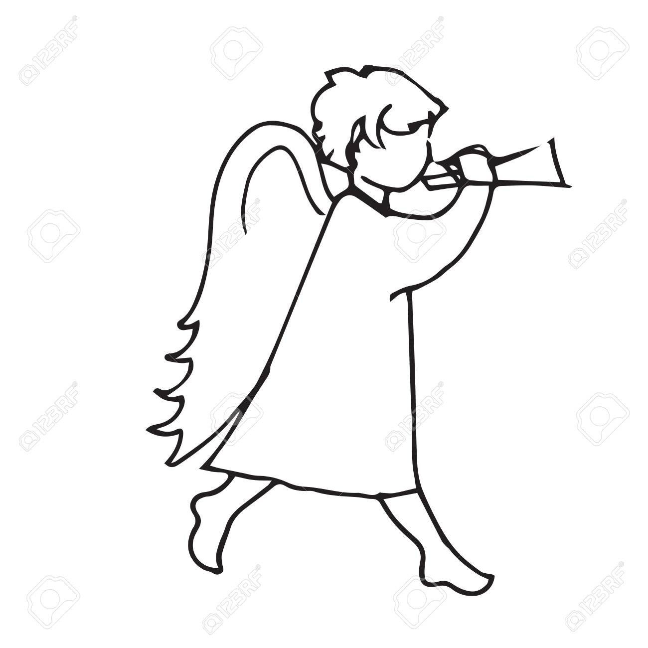 1300x1300 Angel Cute Little Man To Play The Trumpet. Sketch Hand Drawing