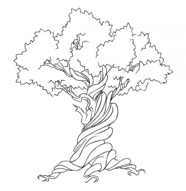 600x616 Hand Drawn Twisted Tree Vector Graphic
