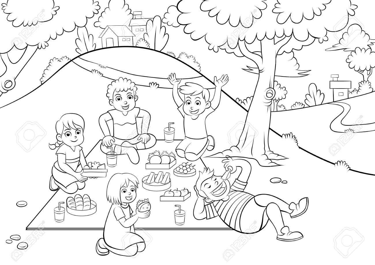 1300x919 Picnic Drawing For Kids Picnic For Colouring. Eps10 File. Royalty