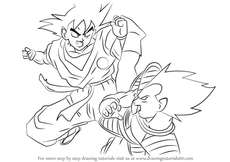 800x566 Learn How To Draw Goku Vs Vegeta (Dragon Ball Z) Step By Step
