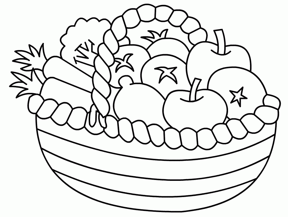 994x750 A Basket Of Fruits Colouring Pages