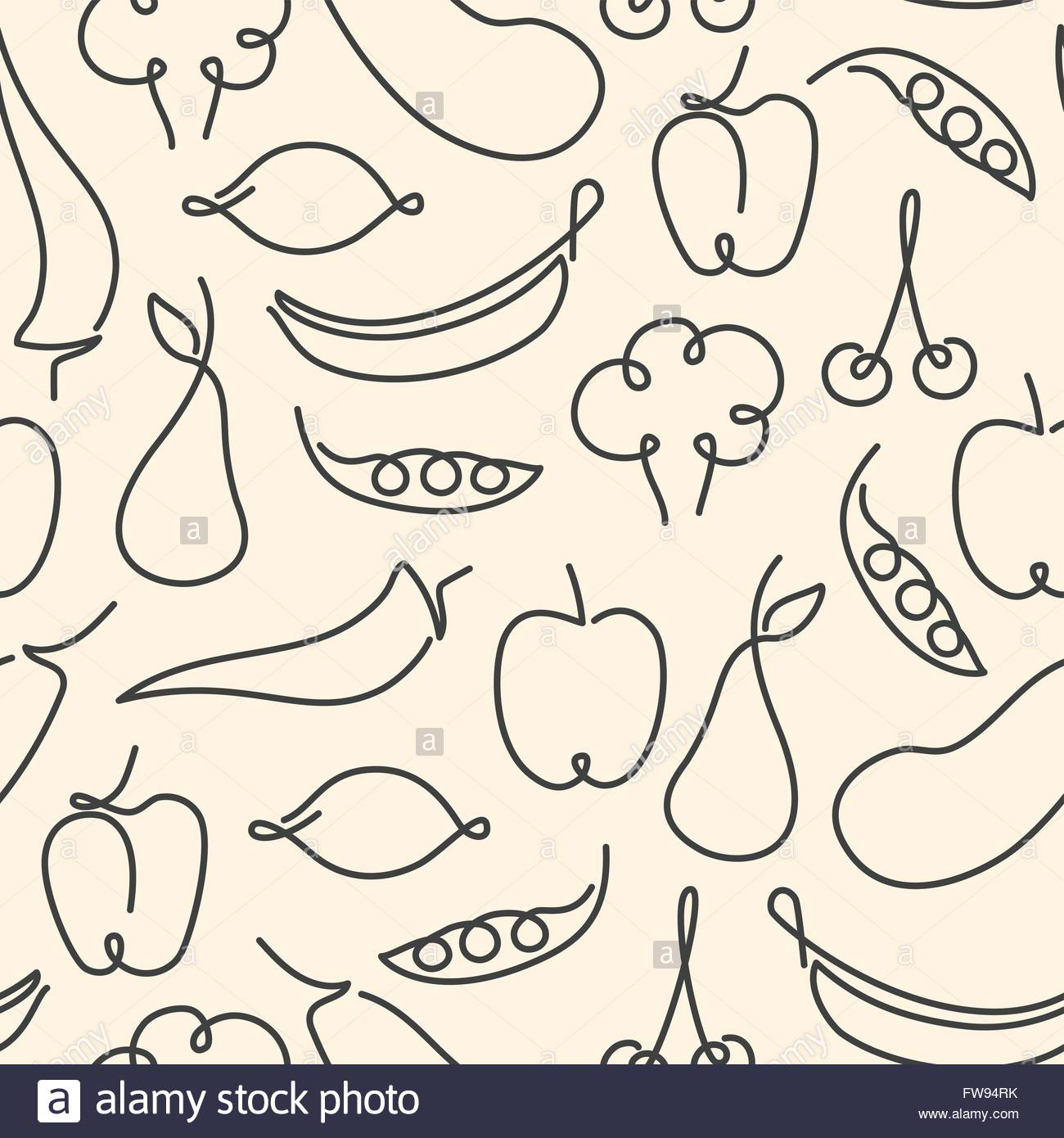 1300x1390 Seamless Pattern Made Of One Line Fruits And Vegetables