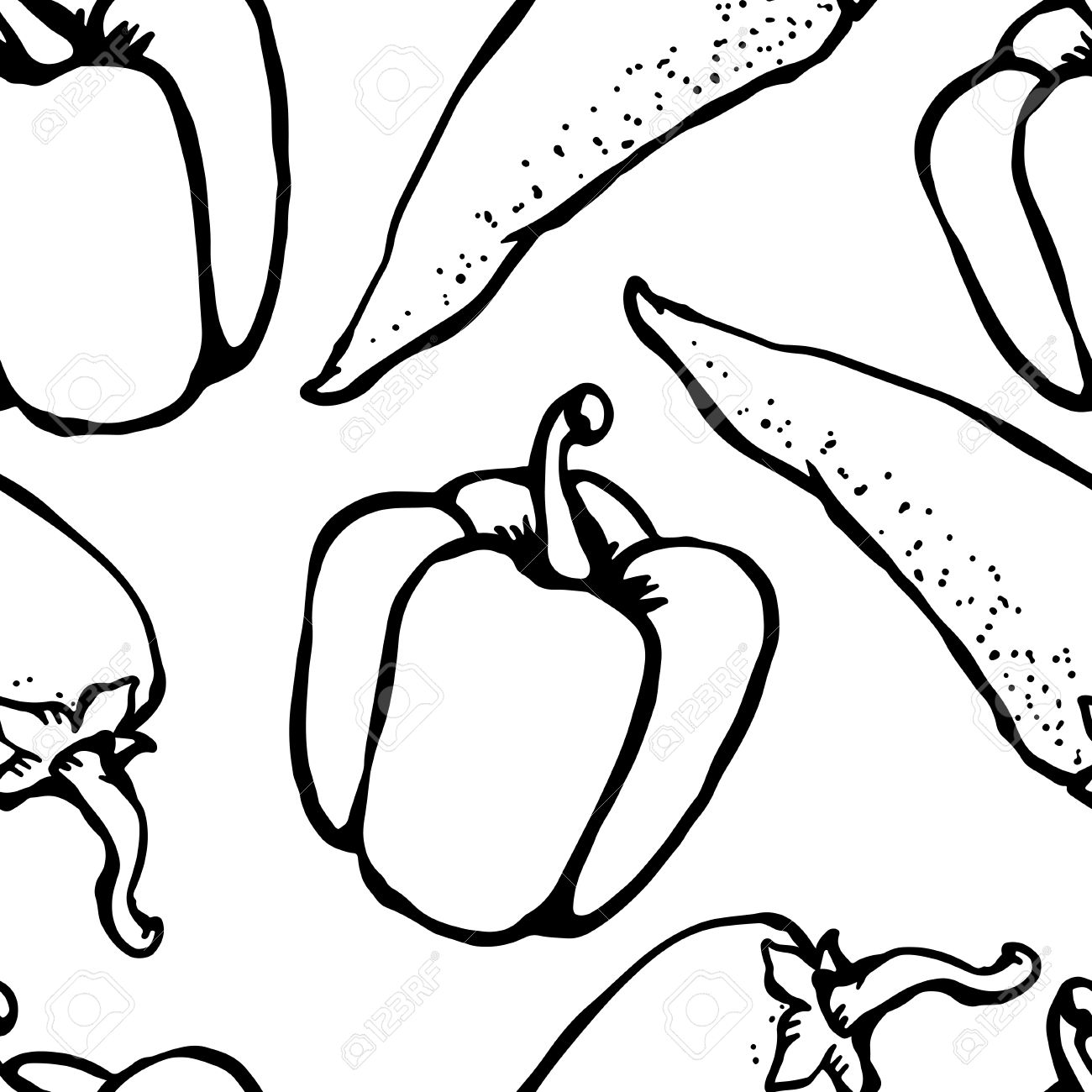 1300x1300 Red Hot Chili Pepper And Bell Pepper Doodle, Cartoon Drawing