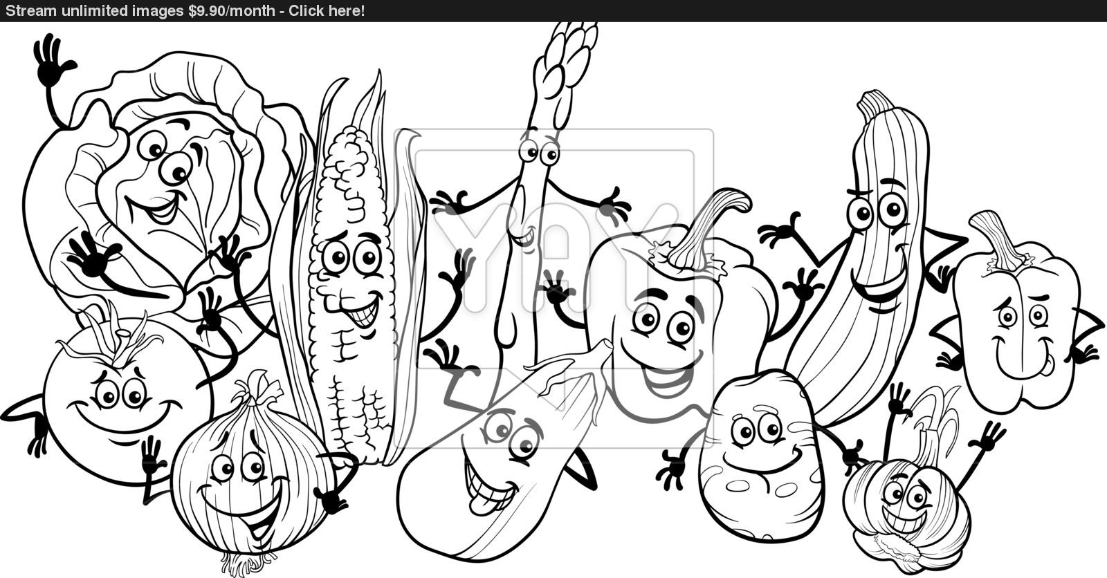 1600x836 Happy Vegetables Cartoon For Coloring Book Vector