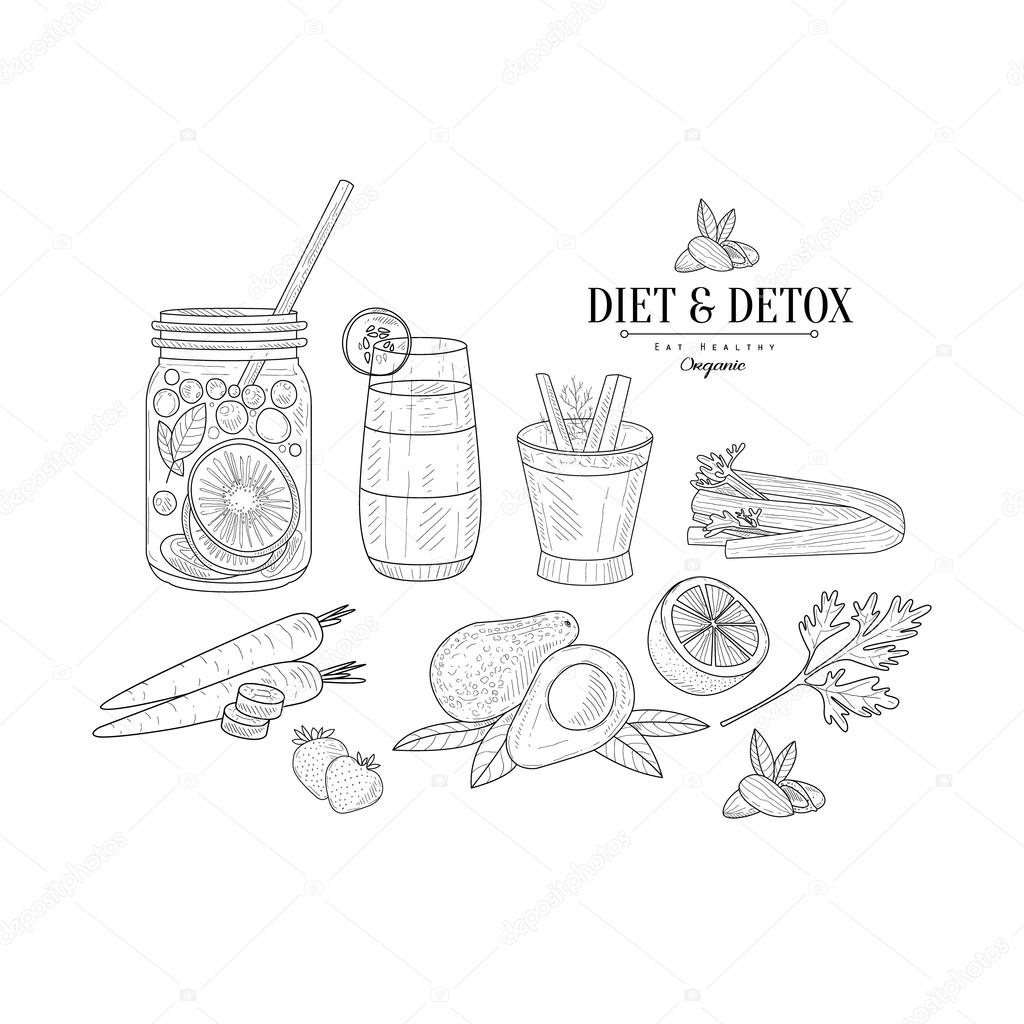 1024x1024 Fruit And Vegetables Diet Hand Drawn Realistic Sketch Stock