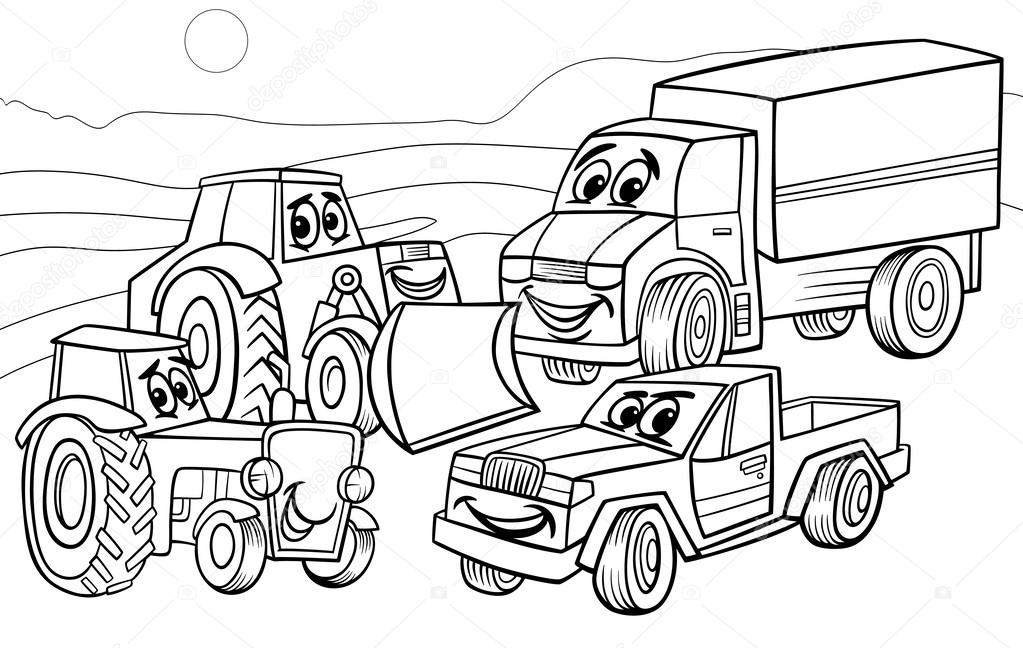 1023x648 Vehicles Machines Cartoon Coloring Page Stock Vector Izakowski