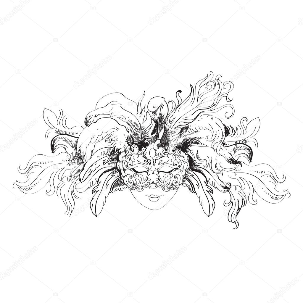1024x1024 Sketch Venetian Mask Stock Vector Mariolana
