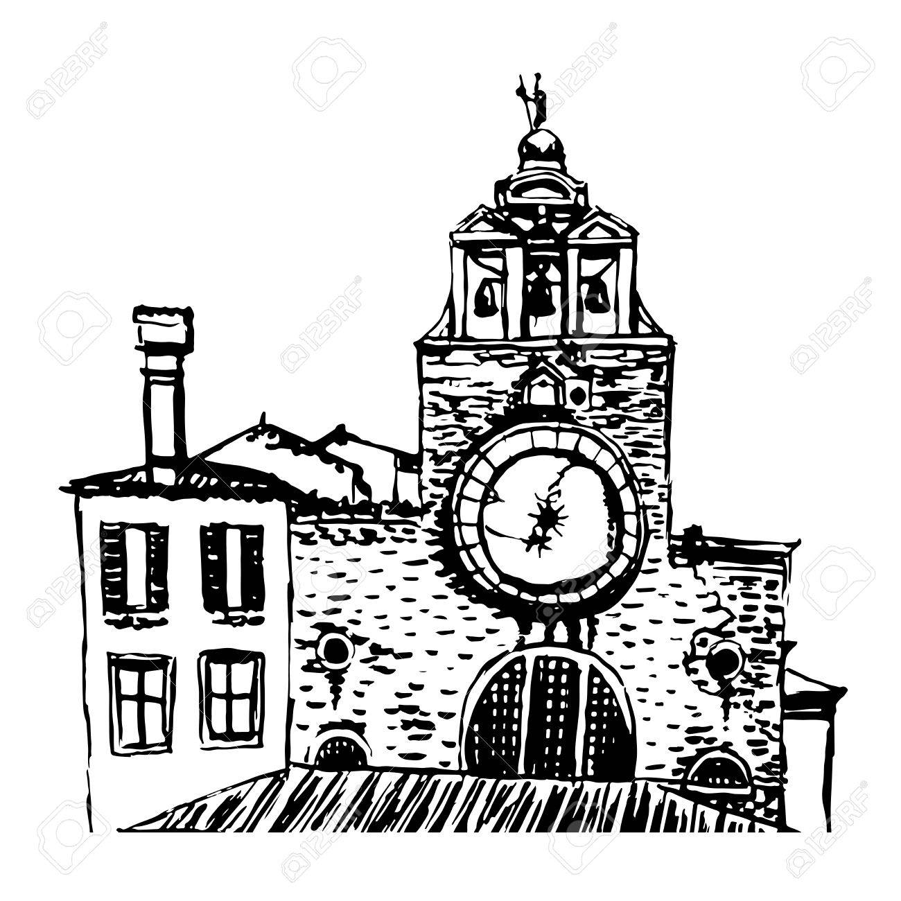 1300x1300 Church San Giacomo Di Rialto Sketch Illustration Royalty Free